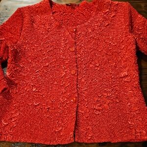 Toni B. Textured Red Button-Up Cardigan